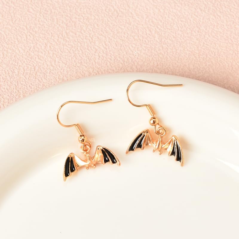 Halloween Bat Earrings for Women Golden Bat Earrings Vintage Gothic Earrings Halloween Costume Accessories for Halloween Cosplay Party Earring Set - Image 8