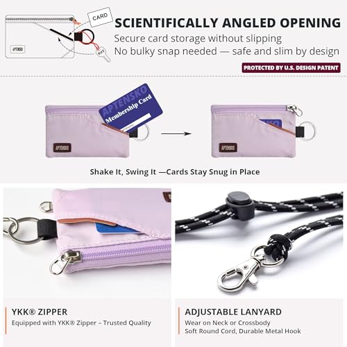 Image of RFID Blocking Travel Wallet with Adjustable Lanyard, Small Nylon Zipper Pouch and Badge Holder for ID, Credit Cards, Cash, Keys, Commuters (Soft Lilac)