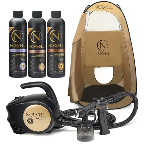 Norvell Sunless Tanning Kit - M1000 HVLP Spray Tan Airbrush Machine + Mobile Spray Room Pop-Up Tent, 8 oz Tanning Solutions in 'Tuscan Plus', Venetian and Dark + Norvell Training Program