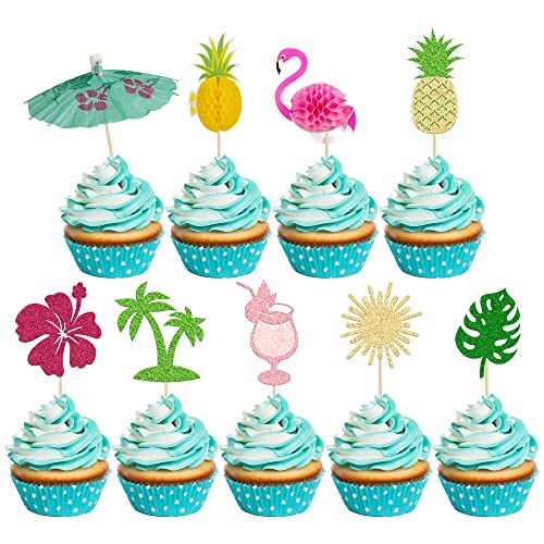 36Pcs Tropical Luau Cupcake Toppers Palm Tree Flower Turtle Leaves Flamingo Pineapple Cupcake Picks For Summer Hawaiian Tropical Luau Theme Birthday Party Cake Decorations Supplies #TOP15