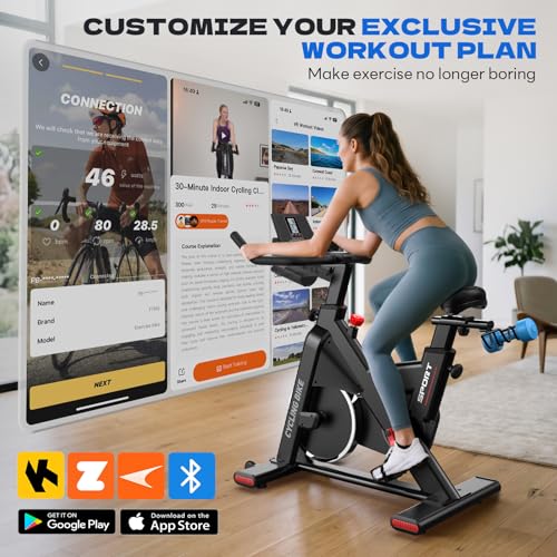Image of Pooboo Exercise Bike, Stationary Bikes for Home Cardio with Comfortable Seat Cushion, Adjustable Seat Handle, APP Supported Spin Bikes for Home with iPad Holder & 400 lbs Weight Capacity