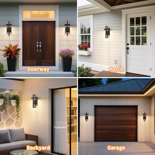Image of tewei 16.5'' LED Outdoor Wall Sconce Dusk to Dawn Outdoor Lighting, Modern Exterior Lighting Fixtures, Black LED Front Porch Lights Outside Wall Mount Lights for House, Hallway, 3000K, 1 Pack