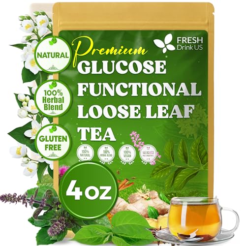 Image of FreshDrinkUS, Glucose Functional Loose Leaf Tea | 4oz | Herbal Blend of Gymnema, Milk Thistle, Dandelion Root, Cinnamon & Ashwagandha - Naturally Caffeine-Free, Premium Quality, Balanced Flavor. Vegan