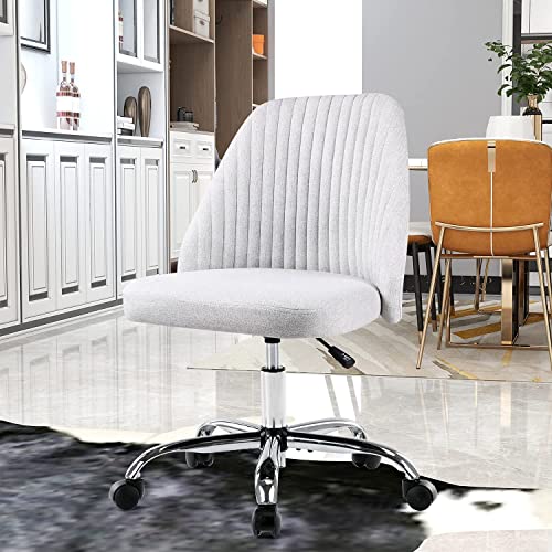 Image of Home Office Chair, Mid-Back Armless Twill Fabric Adjustable Swivel Task Chair for Small Space, Living Room, Make-up, Studying