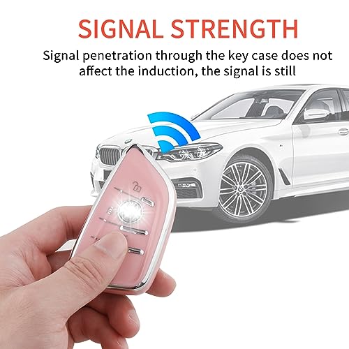 Image of Pangpai Pink Key Fob Cover for BMW, Soft TPU Key Case Protection with Bling Keychain Fit for BMW X1 X2 X3 X5 X6 X7 and Series 1 2 3 4 5 6 7 8