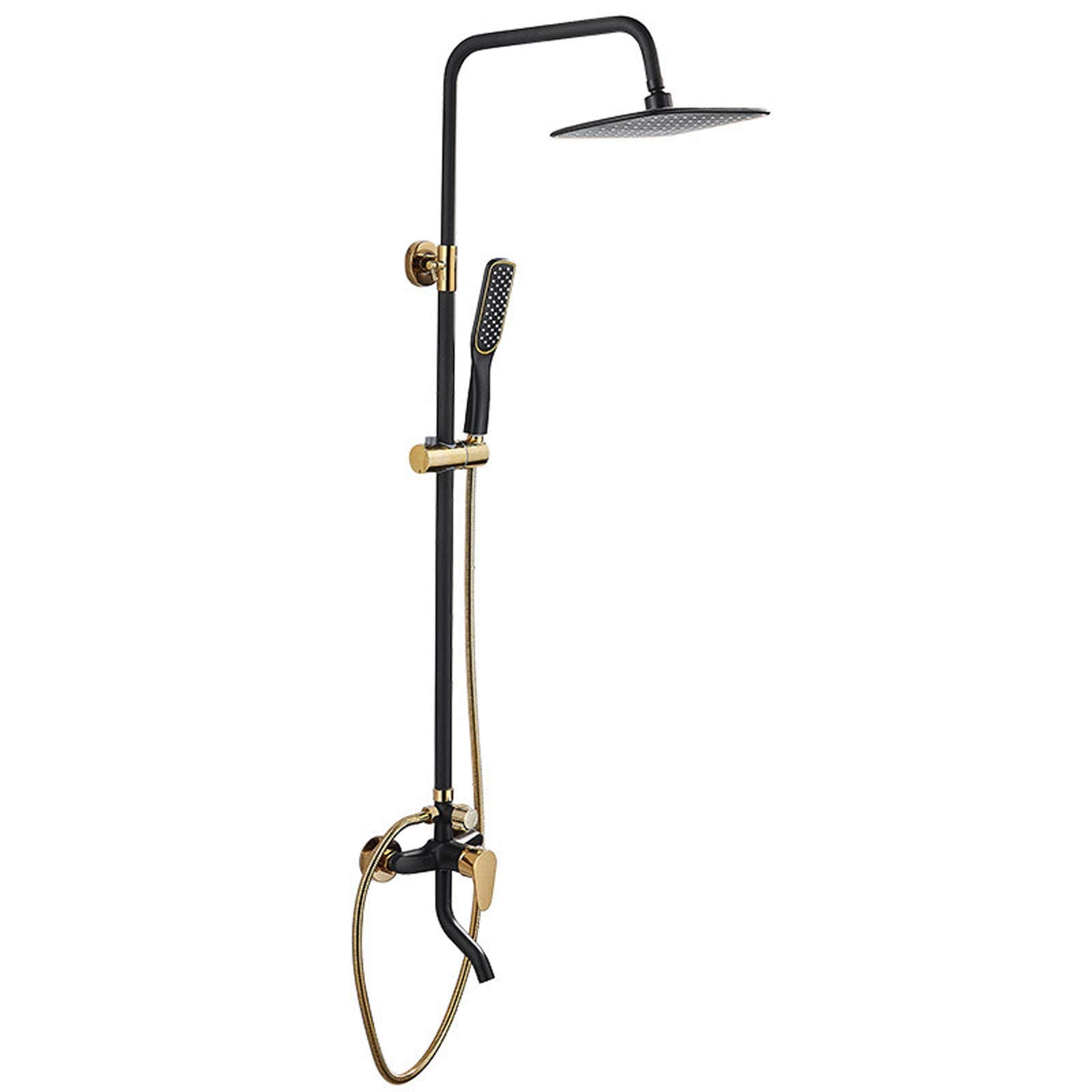 DFGHNBVC Black Golden Bathroom Shower System, Rainfall Wall Mounted Shower Set With Overhead Shower Head Tap, Adjustable Height Modern Shower Mixer Set For Hotel Gym Adults