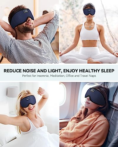 Image of MUSICOZY Sleep Headphones Bluetooth 5.4 Headband Sleeping Eye Mask for Mom Women Men Wireless Music Earbuds Earphones for Side Sleepers Built-in HD Speakers Cool Gadgets Unique Gifts (Navy Blue)