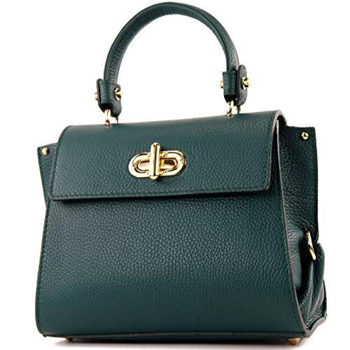 modamoda de - T182 - ital. Damen Henkeltasche Klein Leder, Farbe:Petrol