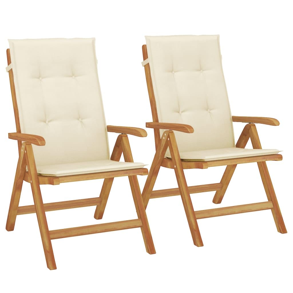 vidaXL Sedie da Giardino Reclinabili con Cuscini 2 pz in Legno di Teak, Sedia da Giardino, Sedia da Esterno, Salotto da Esterno, Salotto da Giardino