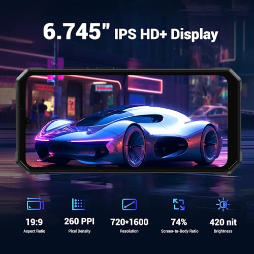 Image of FOSSIBOT F119-114 Rugged Smartphone Unlocked,12+64GB /128GB Cellphone,10000+mAh Battery,20MP+8MP Waterproof Phones, 6.745 inch HD Display Display,IP68 /IP69K /Dual Sim /2026 Black