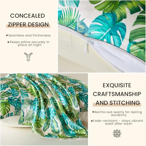 Image of THXSILK Set of 2 Natural Mulberry Silk Pillowcase for Hair and Skin, Mulberry Silk Bed Pillow Cover with Hidden Zipper, Hypoallergenic Organic Silk Pillowcase (King 20 inchx36 inch, Green Monstera Print)