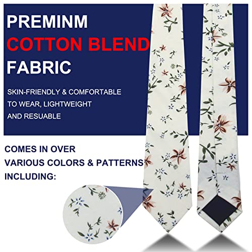 Image of Mantieqingway Floral Ties for Men Skinny Cotton Tie Flower Necktie