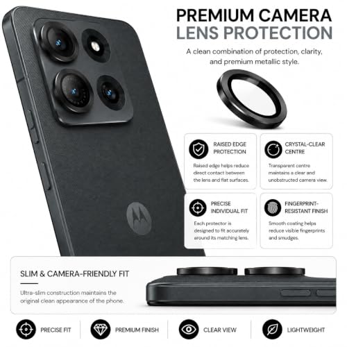 Image of ArmourPro Camera Rings Tempered Glass for Motorola Edge 70 Max, Tough HD Individual Aluminum Alloy Rings 9H Camera Cover, Scratch-Resistant,Camera Lens Protection| Black, 1 Pack