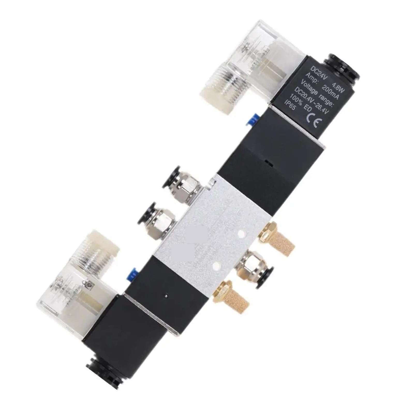 4V230-08C 5-drożny, 3-pozycyjny zawór elektromagnetyczny pneumatyczny 1/4" Lucky(4V230-08C w PC10,DC 24V)