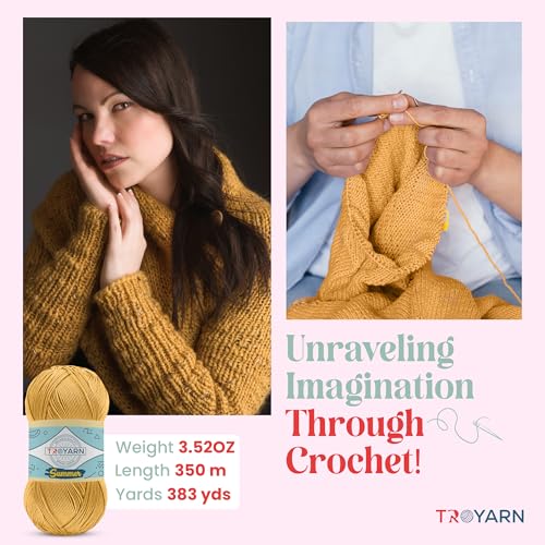 Image of TROYARN Summer (4- Skeins Pack) Silk Effect Hand Knitting Yarn Crochet Art Lace Craft 100% Microfiber Acrylic 4x100 gr (4x383 yds) (105488 - Turmeric)