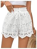 Milumia Women's Boho Scalloped Wide Leg Shorts Knot Paperbag Waist Summer Shorts White Large