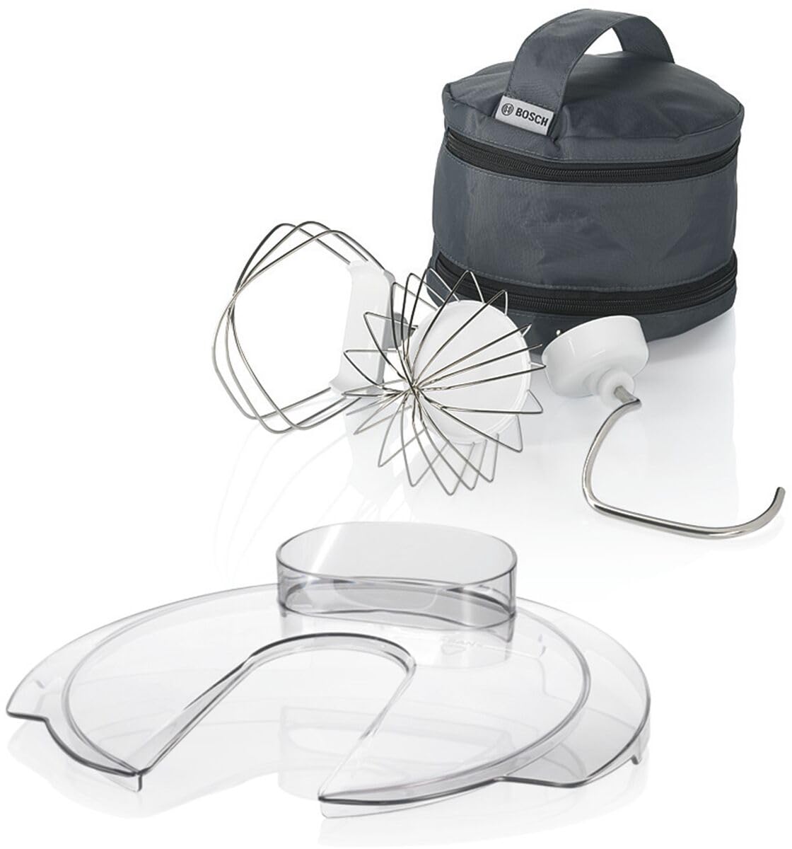 Bosch, robot pâtissier, moteur 900 watts, mélange homogène 3D, 7 vitesses, accessoires pâtisserie, compact, blanc/gris, MUM54A00