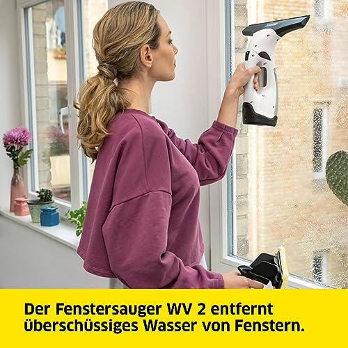 Kärcher Akku-Fenstersauger WV 2 Plus N, Akkulaufzeit: 35 min, LED-Ladezustandsanzeige, 2 Absaugdüsen, Sprühflasche mit Mikrofaserbezug, 20 ml Fensterreiniger-Konzentrat