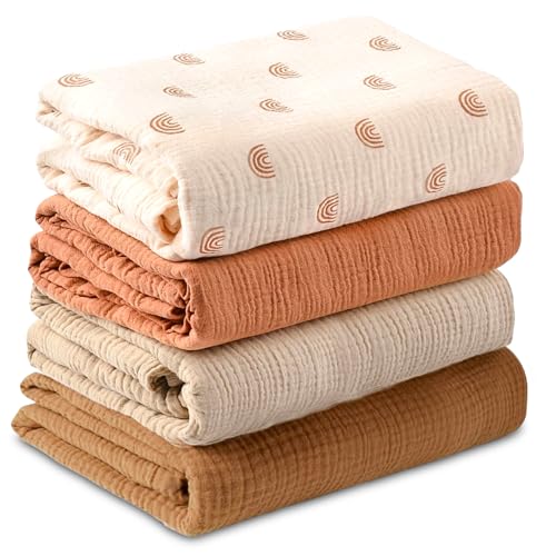 Image of bebe plex-Muslin Swaddle Blankets Baby boy and Girl Large Size 4 Pack (47" x 47"inch) | Breathable Cotton Blanket, Skin-Friendly and Soft Blanket | Muslin Baby Blanket Newborn Essentials