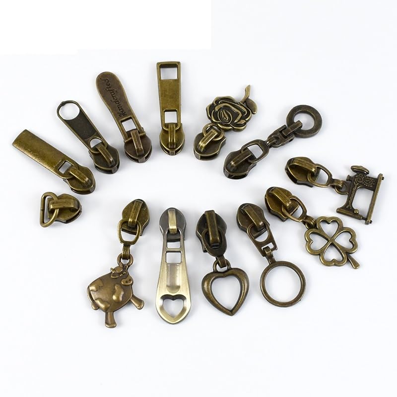 Tirador de cremallera fijo, 10/30 piezas 5# deslizadores de cremallera de latón for cremalleras de nailon, bolsa con tirador de cabeza de cremallera, kit de reparación de equipaje, accesorios de costu
