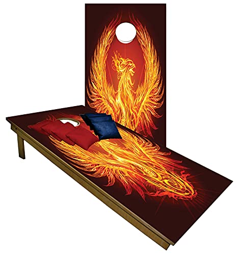 Cornhole Set -Fire Bird Black Tailgate Cornhole Boards w Set of 8 Cornhole Bags!642