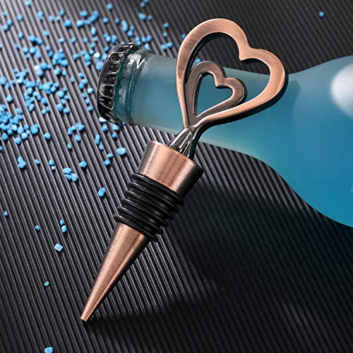 12Pcs Valentine's Day Wedding Favors For Guests,Zinc Alloy Decorative Double Heart Wine And Beverage Bottle Stoppers Caps Reusable Plug Keep Wine Fresh(Bronze Heart, 12) #TOP3
