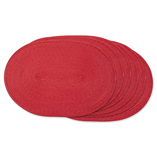 DII Classic Woven Tabletop Collection, Indoor/Outdoor Placemat Set, Oval, 12x18, Tango Red, 6 Piece