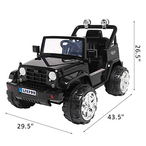 VALUE BOX Kids Ride On Truck, 12V Battery Motorized Ride on Jeep Toy Car w/ 2.4G Remote Control, Twin Motors, Music, Horn, LED Lights, MP3, Safe Seat Belts, Kids Electric Vehicle (Black)