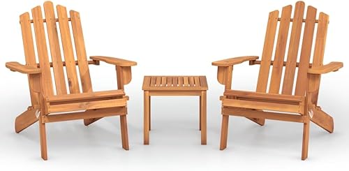 Miniatura 2 de 3-Piece Acacia Wood Adirondack Chair Set, Brown Folding Outdoor Lounge Seating with Farmhouse Style for Patio Garden Balcony, Comfortable Foldable