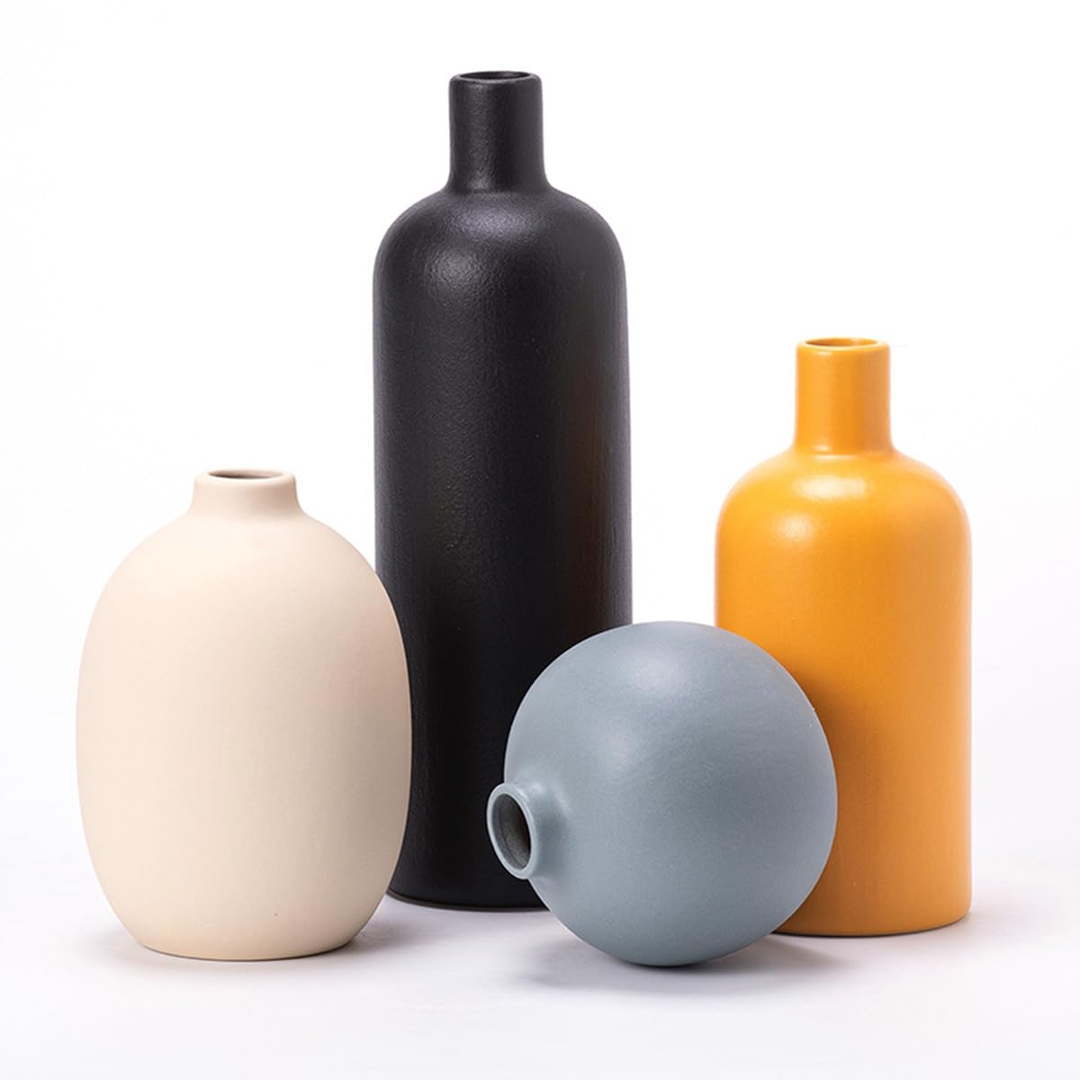 Ceramic Vase Set of 4, Modern Vase, Ceramic Vases for Home Decor, Decorative vase for Pampas Grass&Dried Flowers,Table, Bookshelf, Mantel and Entryway Decor. (Off white,light blue,black,orange)