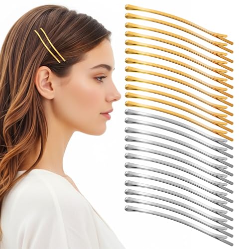 Ymapinc 40Pcs Large Bobby Pins for Women - 3.35inch Long Non-Slip Decorative Metal Clips for Thick Hair Style Holder, Wedding Daily Wear - Gold+Silver