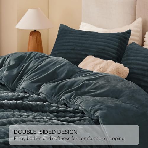 Image of BEDELITE Fleece Full Comforter Set -Super Soft & Warm Fluffy Dark Grey Bedding, Luxury Fuzzy Heavy Bed Set for All Season with 2 Pillow Cases
