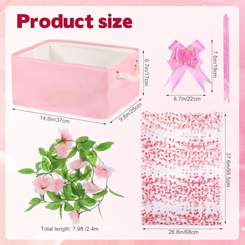 Image of Rainmae Baby Shower Storage Basket with Gift Bags Ribbons, Pink Girls Nursery Toys Baskets, Large Canvas Storage Bin with Handles for Organizing Toy Home DIY Gift Basket for Baby Shower Birthday Party