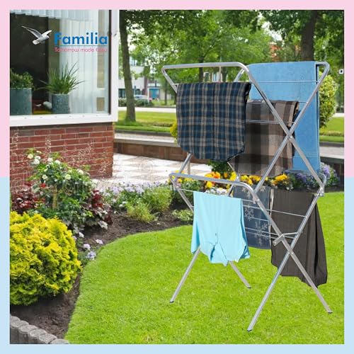 Image of Familia Premium Foldable Clothes Drying Stand (Cross Type 2-Tier - Silver)