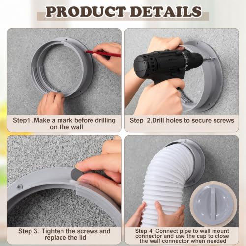 Image of 1 Portable Ac Wall Vent Connector, 6 and 6.5 Inches, Grey