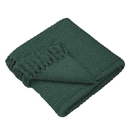 Drift Home - Jeté Vert Pompon (180 x 130 cm) - Coton recyclé Durable - Couverture tissée - Texturée pour canapé