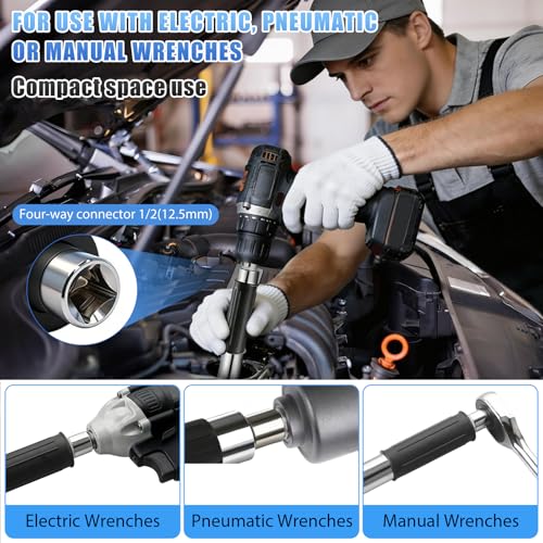 Image of Offset Extension Wrench for Drill, 1 /2 inch Drive Impact Wrench Extender with 3 /8 inch & 1 /4 inch Adapters, Right Angle Tool for Tight Spaces, High Torque, Carry Case Included