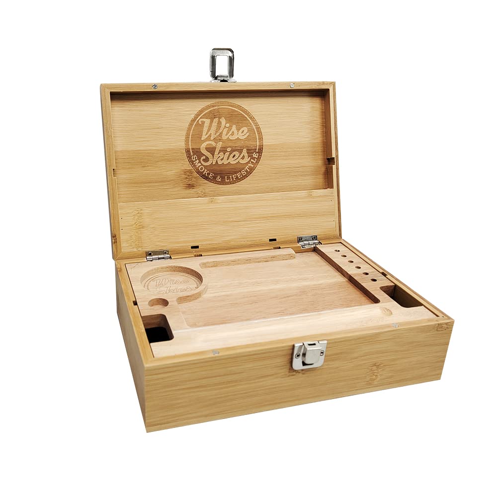 Wise Skies Wooden Rolling Box - Boxes with Hinged Lids Rolling Tray Storage (X - Large - Natural)