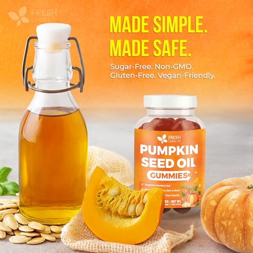 Image of FreshDrinkUS, Premium 90 Pumpkin Seed Oil Gummies for Hair Growth, Youthful Skin, 4000mg per Serving with Zinc & Vitamin C - Plant-Based, Non-GMO, Sugar /Gluten-Free, Men's & Women's Wellness Gummy