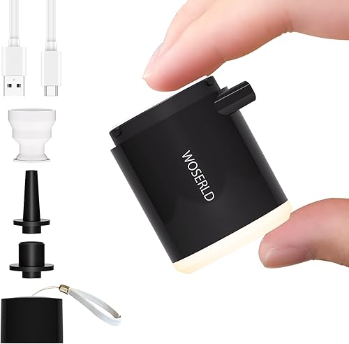 Bomba de aire para inflables, bomba de aire portátil ultra pequeña, batería de 1400 mAh y luz de campamento, bomba de aire eléctrica pequeña,
