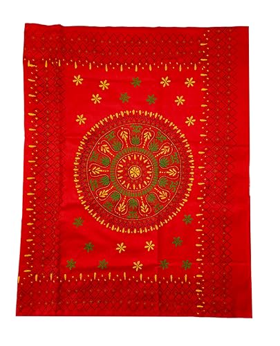 Image of SHRISTI CLOTHINGS Women's Hand Embroidered Cotton Silk Kantha Stitch Saree with Blouse Piece (J420824 REDD29)