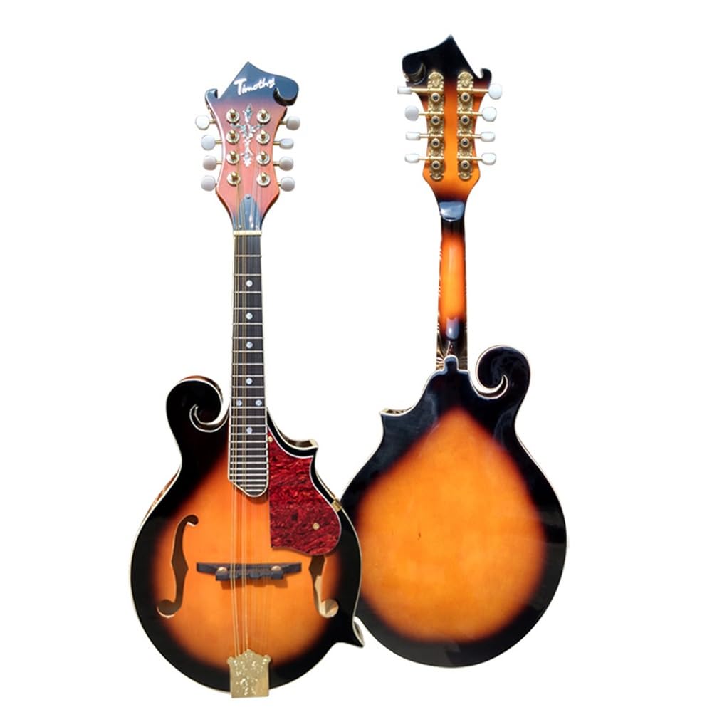 Mandolino singolo F-top fatto a mano, otto corde, con protezione, corpo sfumato marrone-nero, filo di acciaio a 8 fili, pannello in abete, custodia in ABS inclusa, adatto a principianti e professionis