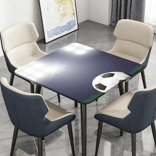 Morbuy Mantel Cuadrado Impermeable Protector Mesa con Borde Elástico, Antimanchas Cubre Encimera Cubierta de Mesa con Impresión de Fútbol para Cocina Comedor (Estadio de fútbol,90x90cm)