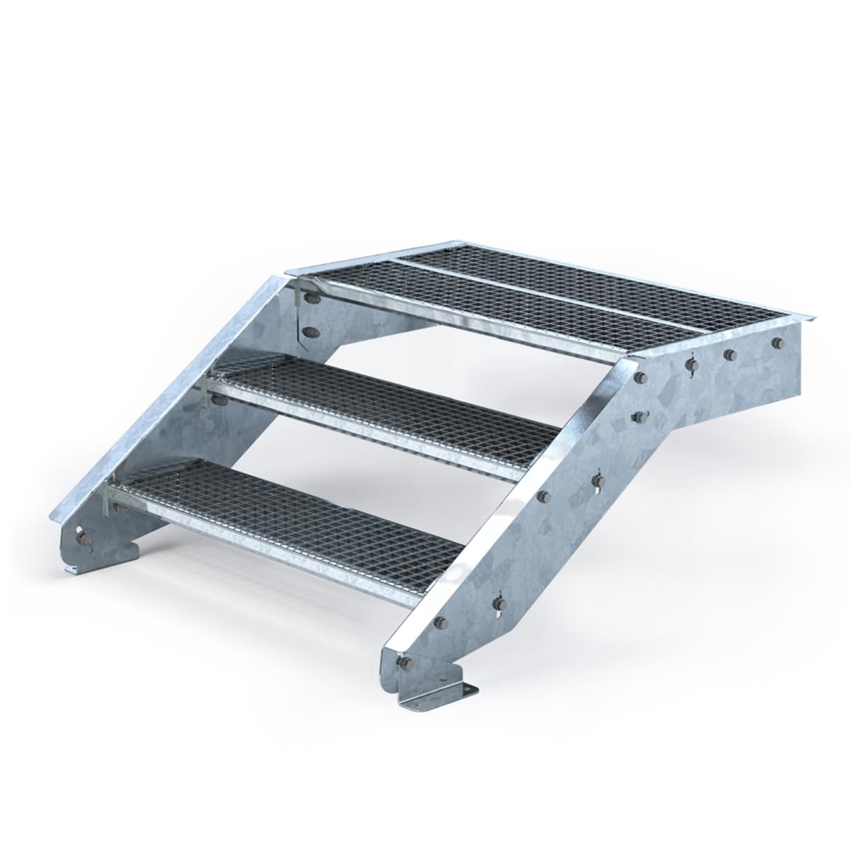 Außentreppe 3 Stufen mit Podeststufe - Höhe variabel von 50 cm bis 60 cm - feuerverzinkte Stahltreppe - Normbreite - montagefertiger Bausatz (Ohne Geländer, Stufenbreite 100 cm)