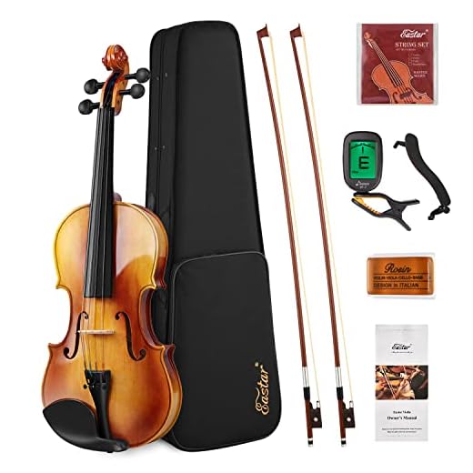 Eastar 4/4 Violin Set Full Size Fiddle Solidwood for Adults with Hard Case, Shoulder Rest, Rosin, Two Bows, Clip-on Tuner and Extra Strings, EVA-330