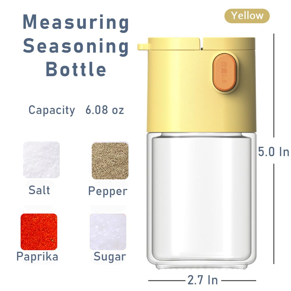 Condition photo showing New/Like New for measure seasoning bottle, salt shaker or pepper shaker, kitchen must have, glass metering spice salt paprika pepper cumin powder sugar dispenser spice jar, bpa free (yellow)