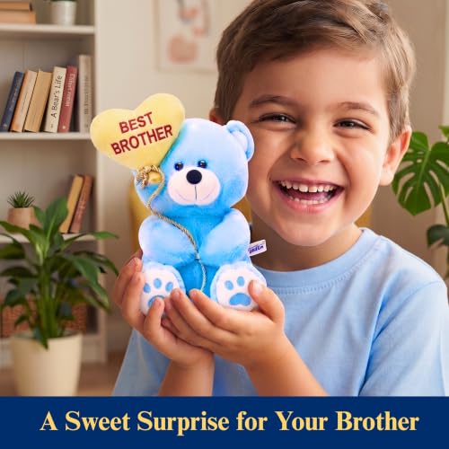 Image of Tickles Cute Teddy Bear Holding Best Brother Heart Balloon Soft Stuffed Plush Toy for Kids Boys & Girls Raksha Bandhan Return Birthday Gift (Size: 18 cm Color: Blue)