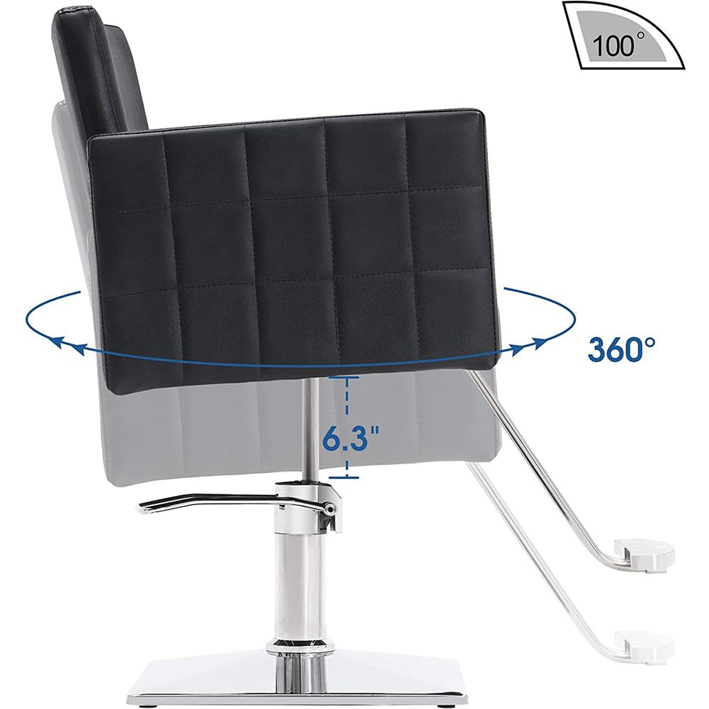 IBOWZ Silla de peluquería Silla de Peluquero con Bomba hidráulica, Silla de peluquería de Cuero PU con Pedal, chasis Cuadrado para barbería, Muebles de salón, Gris