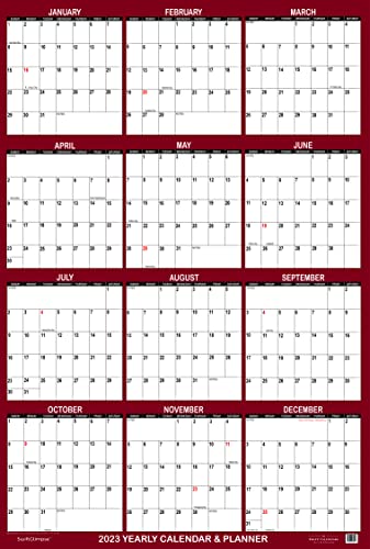 32" X 48" Swiftglimpse 2023 Wall Calendar Erasable Jumbo Xl Wet & Dry Erase Laminated 12 Month Annual Yearly Wall Planner, Reversible, Horizontal/Vertical, Maroon #TOP2