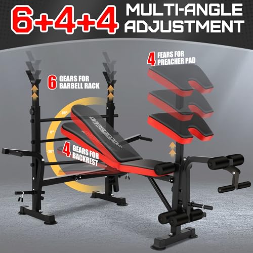 OPPSDECOR 900LBS Weight Bench Set Adjustable Bench Press Set with Squat Rack Foldable Olympic Workout Bench with Leg Developer Preacher Curl Workout Bench for Home Gym Full Body Exercise